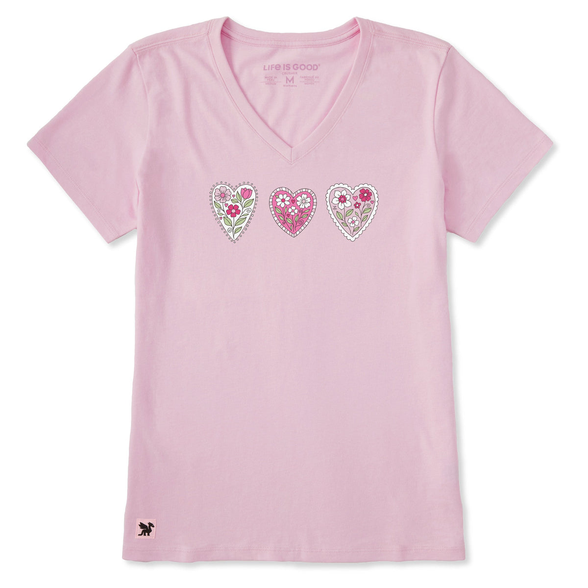 Women's Doodle Heart Trio Short Sleeve Crusher Vee