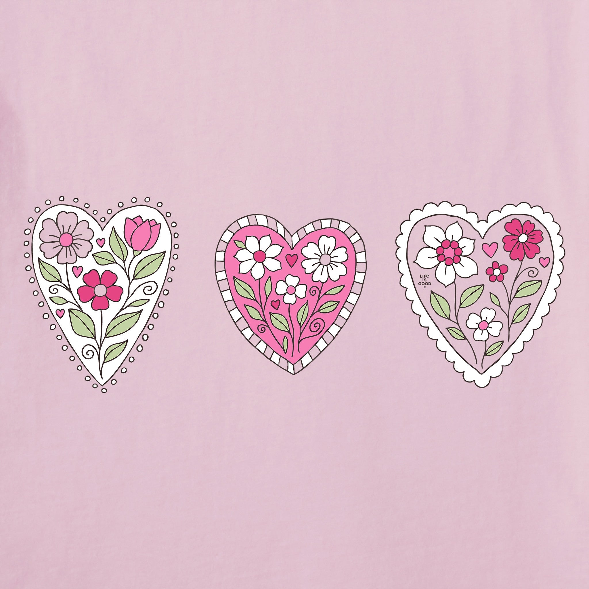 Women's Doodle Heart Trio Short Sleeve Crusher Vee