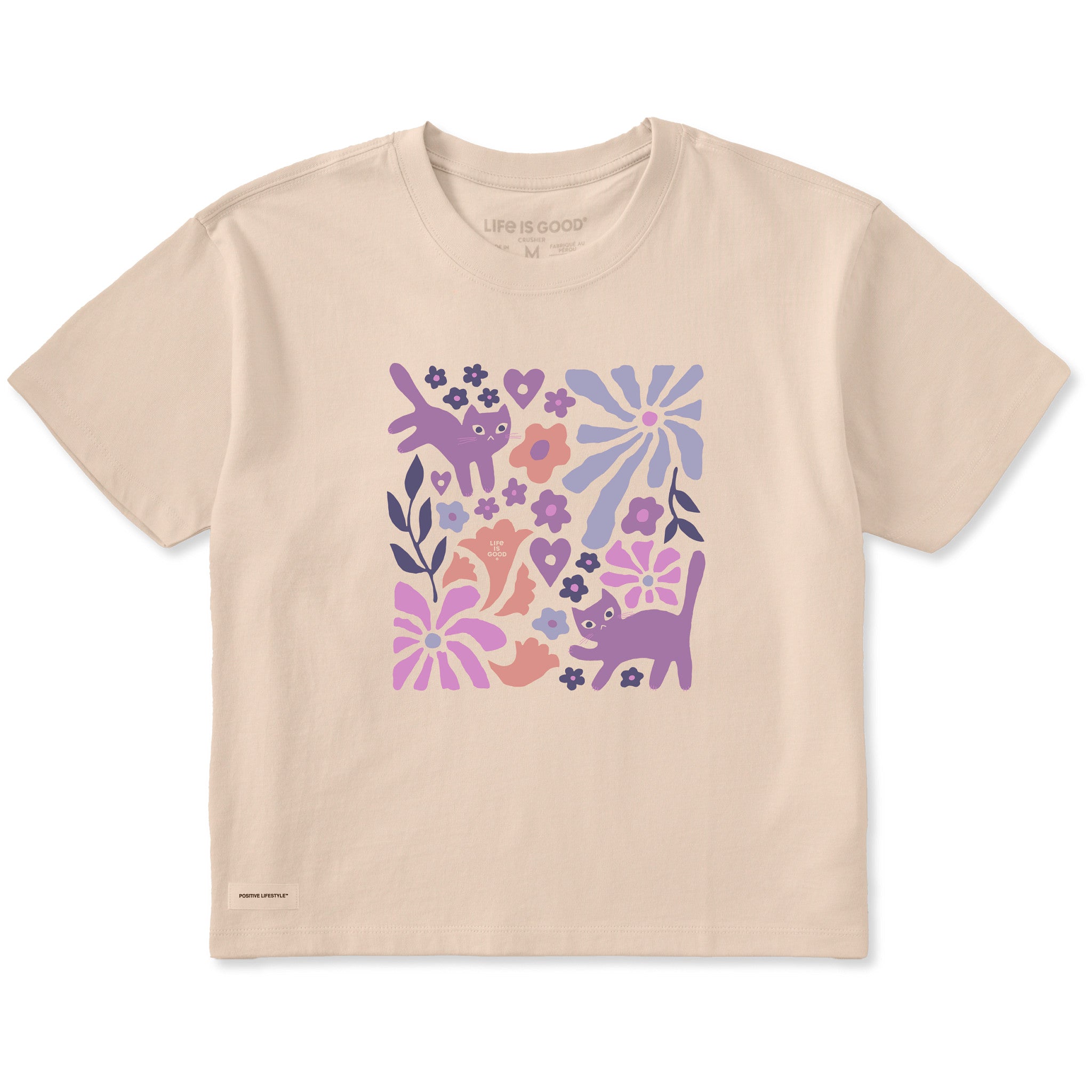 Women's Cats in Flower Field Short Sleeve Crusher Boxy Tee
