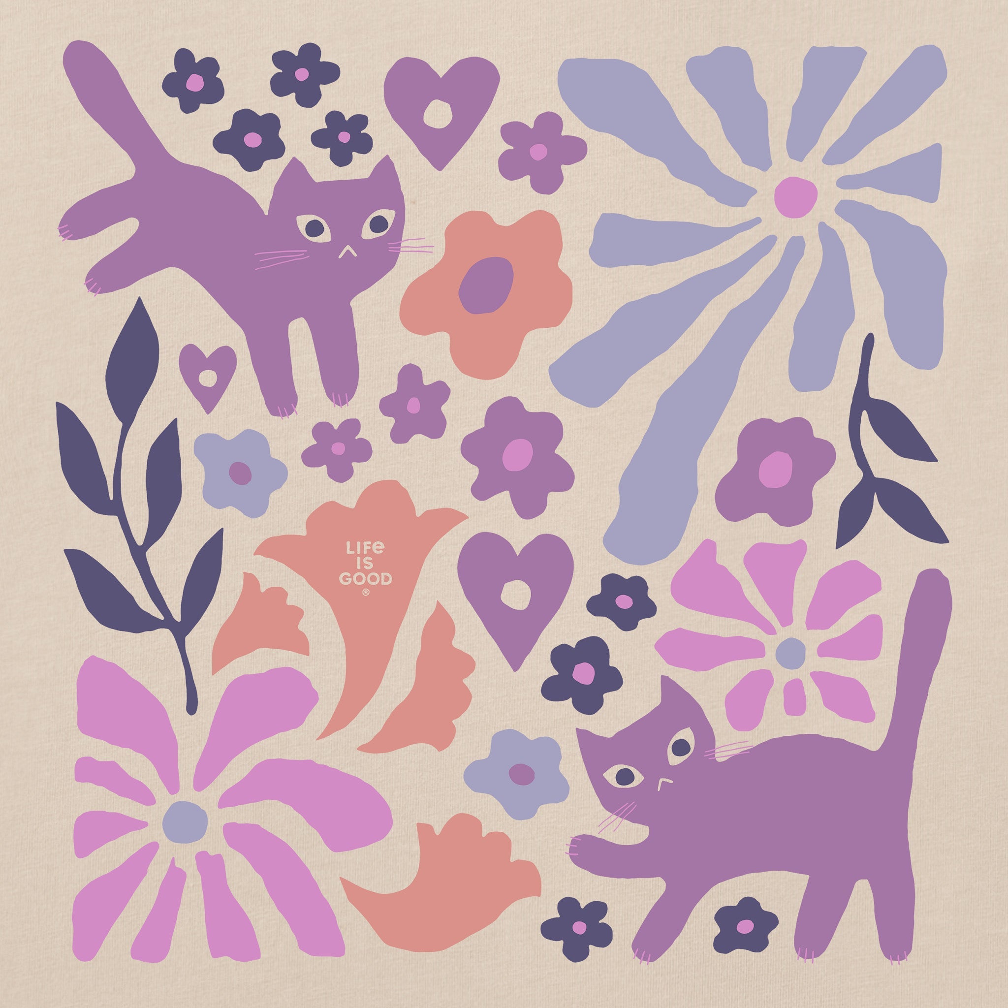 Women's Cats in Flower Field Short Sleeve Crusher Boxy Tee
