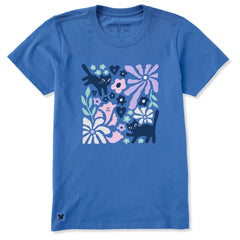 Women's Cats in Flower Field Short Sleeve Crusher Tee