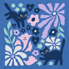 Women's Cats in Flower Field Short Sleeve Crusher Tee