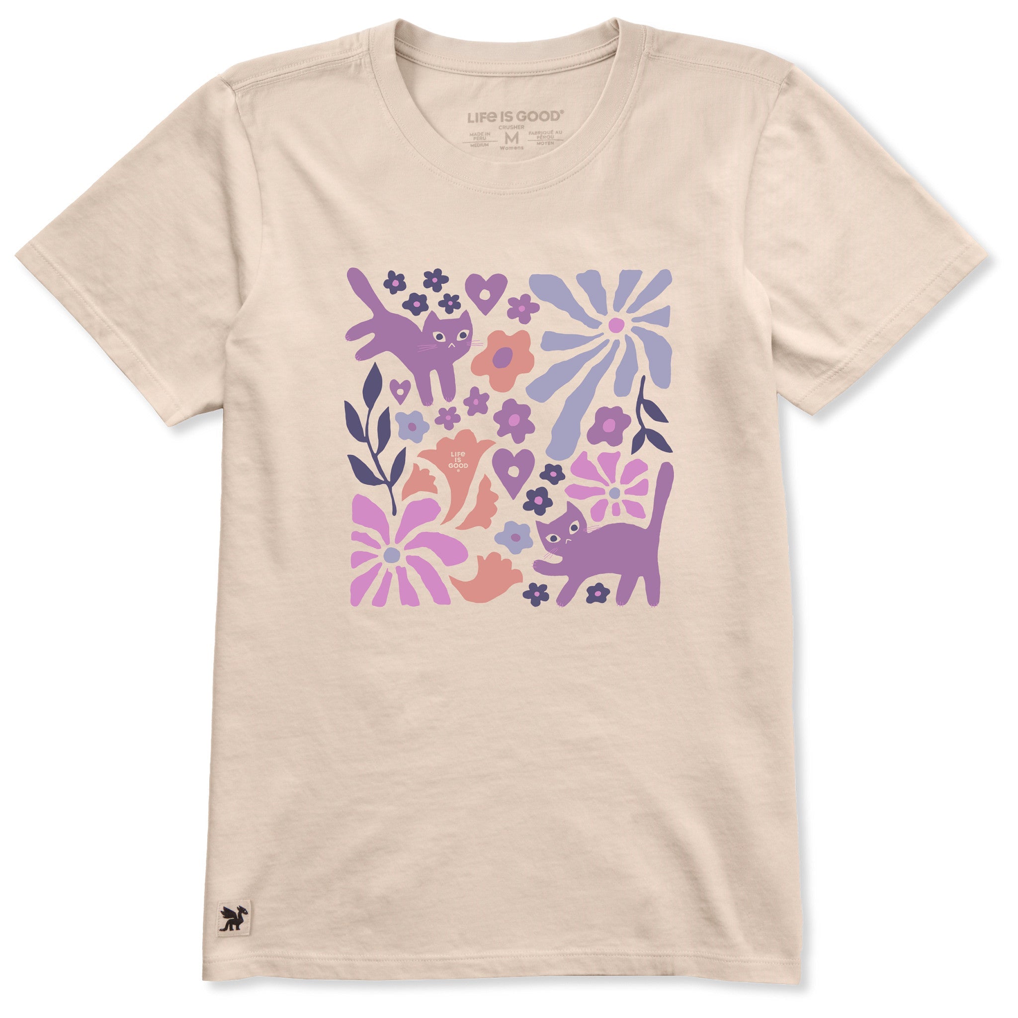 Women's Cats in Flower Field Short Sleeve Crusher Tee