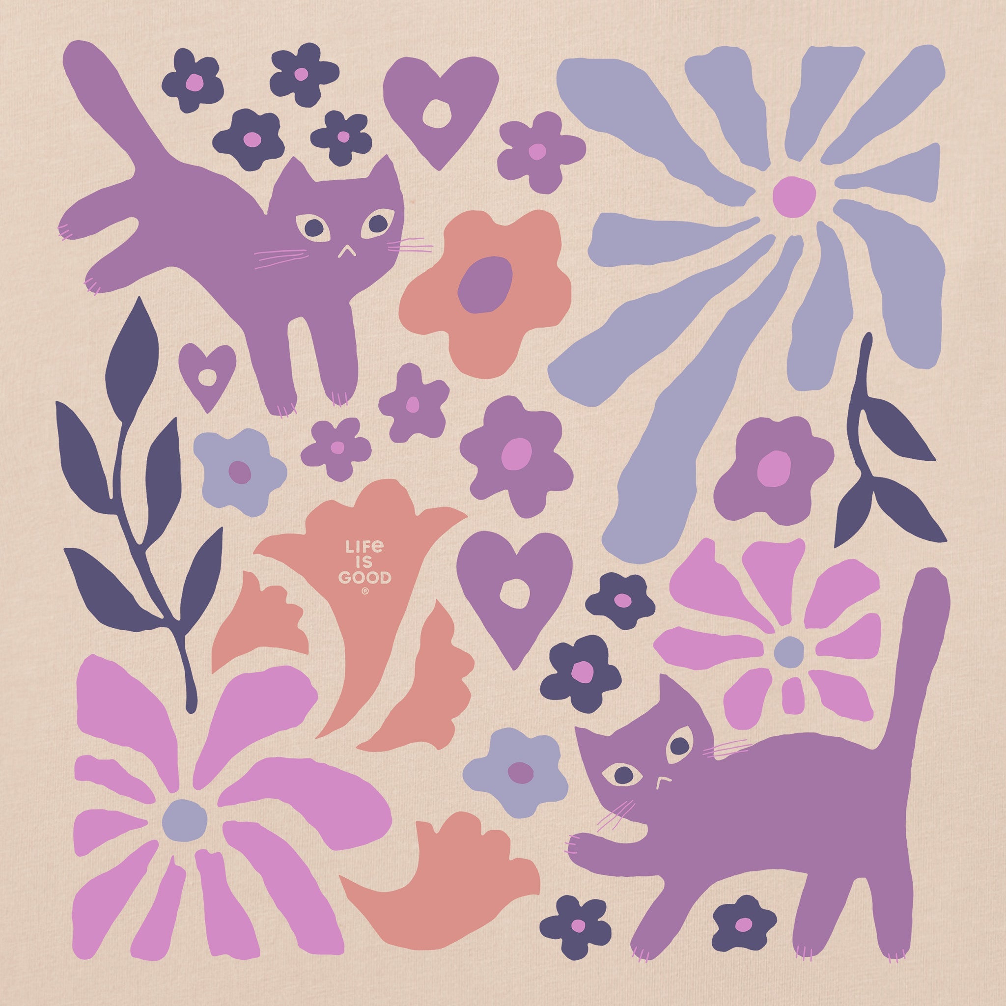 Women's Cats in Flower Field Short Sleeve Crusher Tee