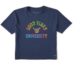 Women's Good Vibes University Tie Dye Short Sleeve Crusher Boxy Tee