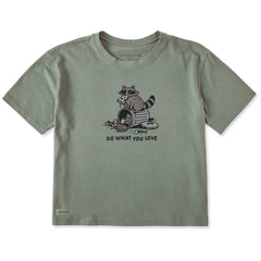 Women's Do What You Love Raccoon Short Sleeve Crusher Boxy Tee