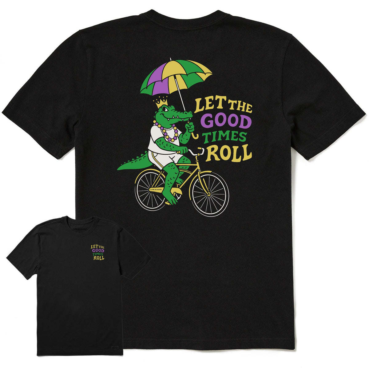 Men's Let the Good Times Roll Mardi Gras Gator Short Sleeve Crusher Tee