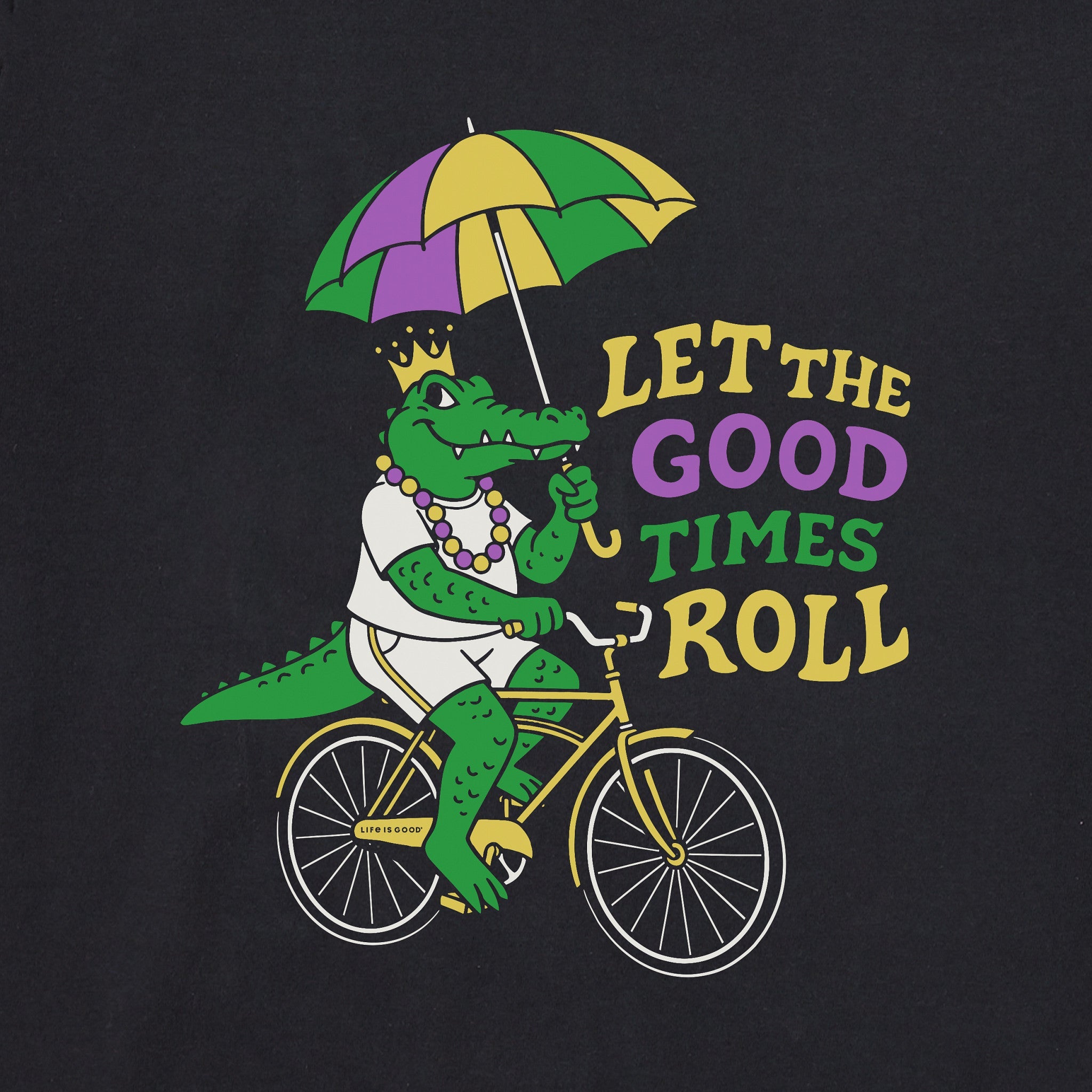 Men's Let the Good Times Roll Mardi Gras Gator Short Sleeve Crusher Tee