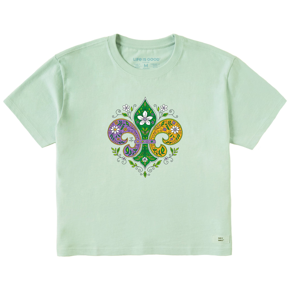 Women's Doodle Fleur de Lis Short Sleeve Crusher Boxy Tee