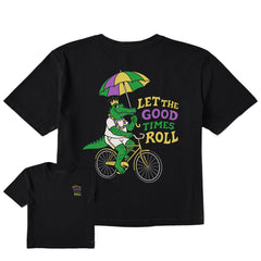 Women's Let the Good Times Roll Mardi Gras Gator Short Sleeve Crusher Boxy Tee