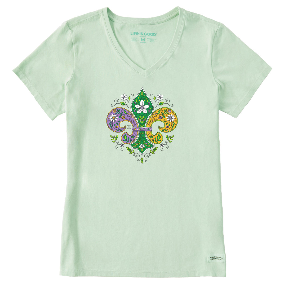Women's Doodle Fleur de Lis Short Sleeve Crusher Vee