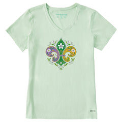 Women's Doodle Fleur de Lis Short Sleeve Crusher Vee