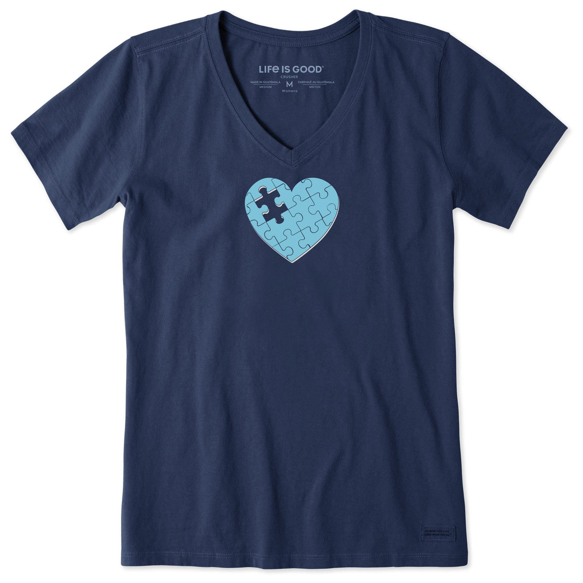 Women's Heart Puzzle Short Sleeve Crusher Vee