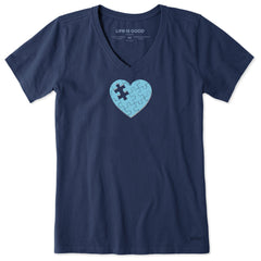 Women's Heart Puzzle Short Sleeve Crusher Vee