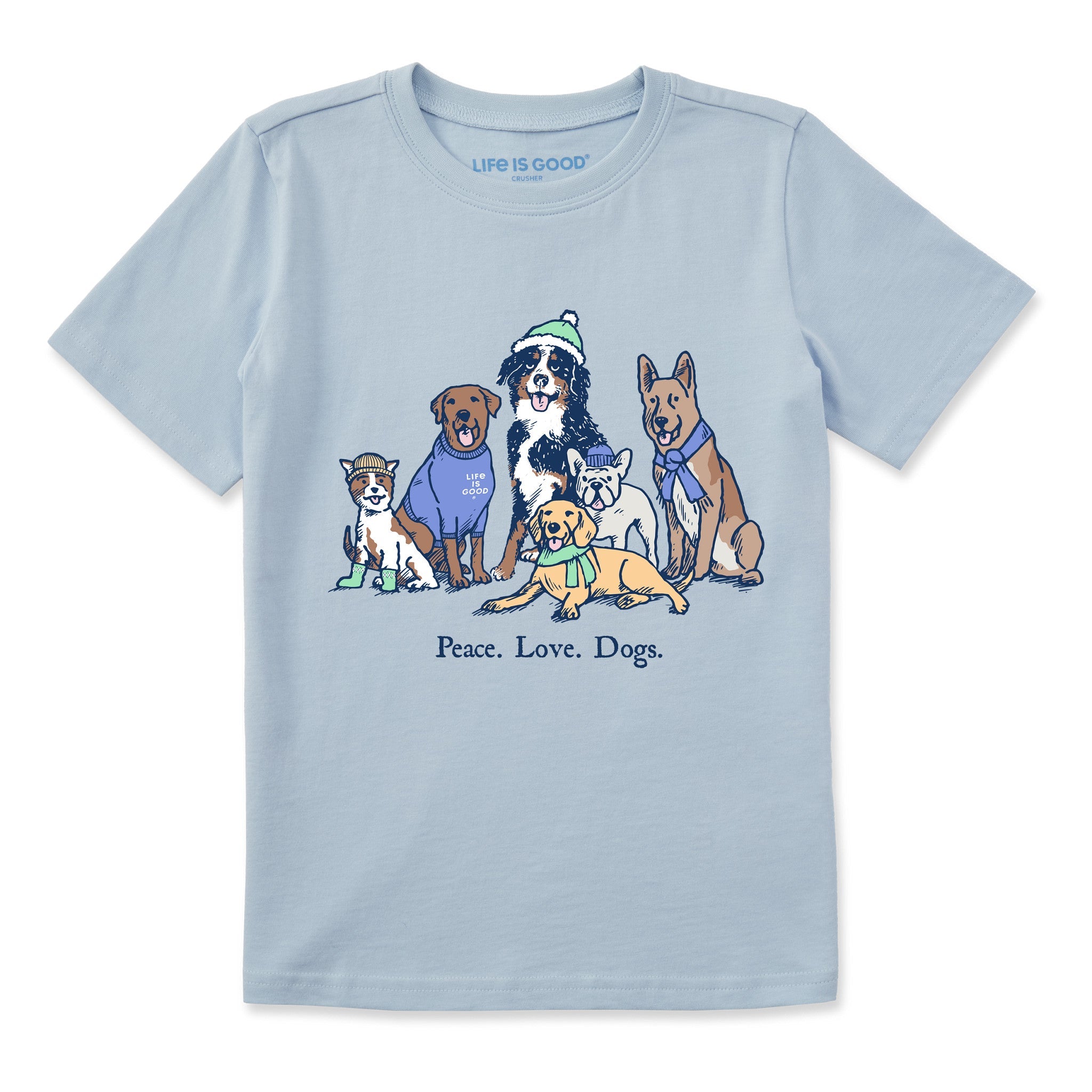 Kids Peace Love Dogs Winter Short Sleeve Crusher Tee