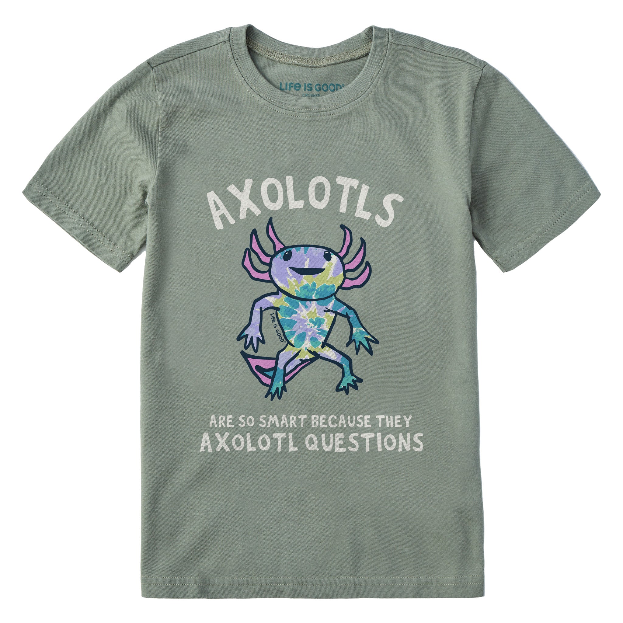 Kids Tie Dye Axolotl Questions Short Sleeve Crusher Tee