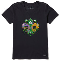 Women's Doodle Fleur de Lis Short Sleeve Crusher Vee