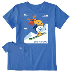 Women's Downhill Ski Moose Short Sleeve Crusher Tee
