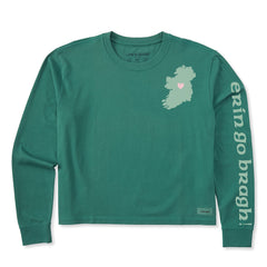 Women's Erin Go Bragh Ireland Heart Long Sleeve Crusher Boxy Tee