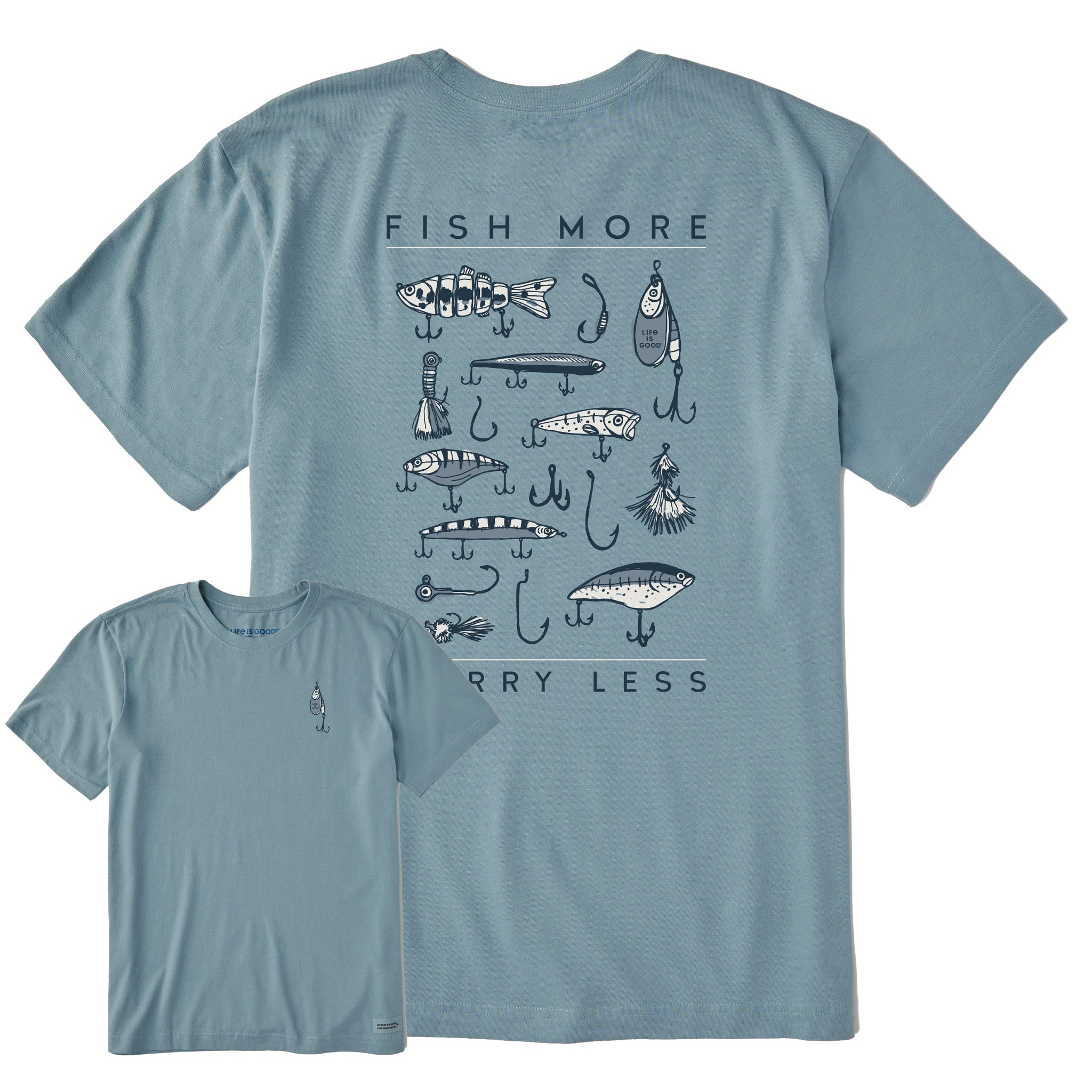Men's Fish More Worry Less Hooks and Tackle Short Sleeve Tee