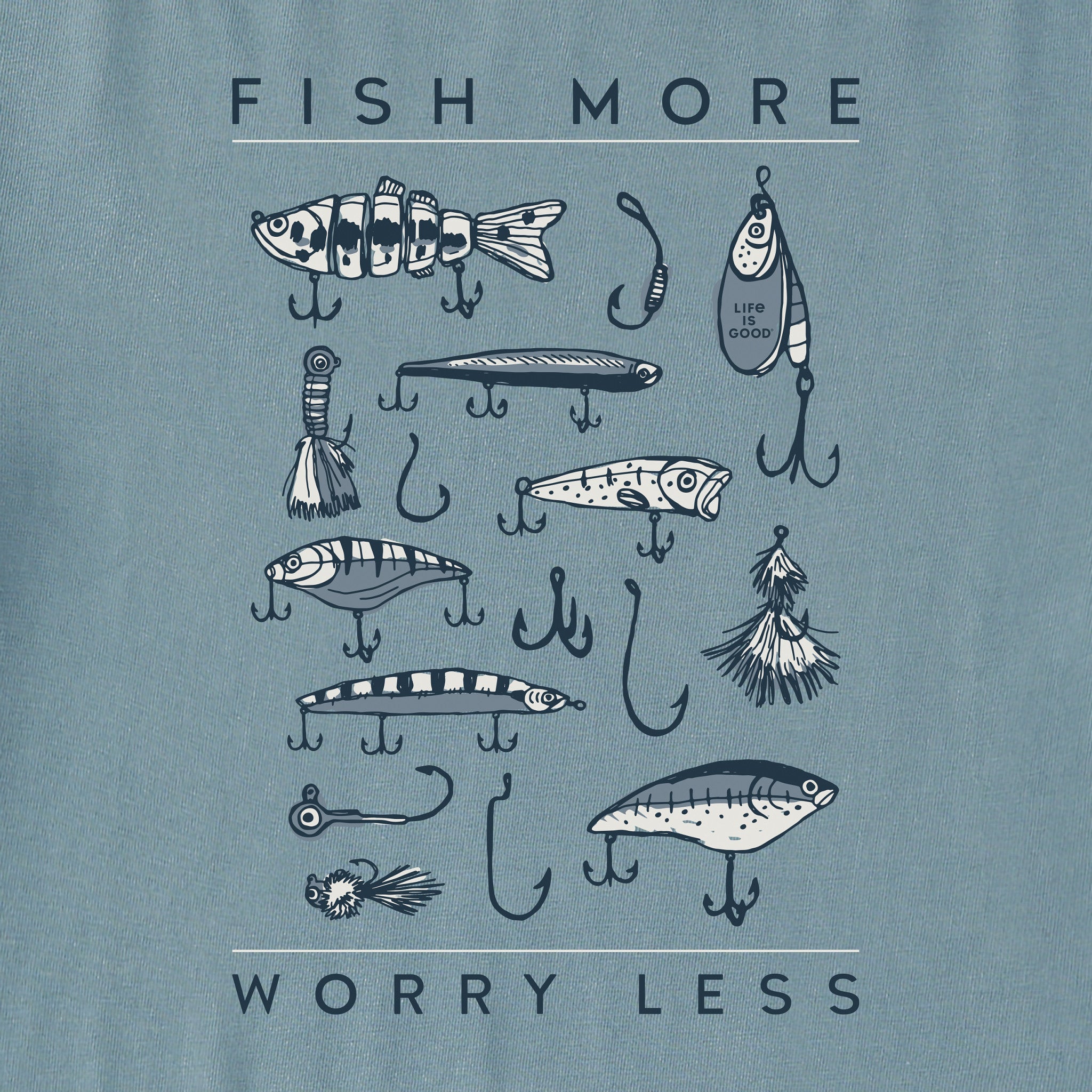 Men's Fish More Worry Less Hooks and Tackle Short Sleeve Tee