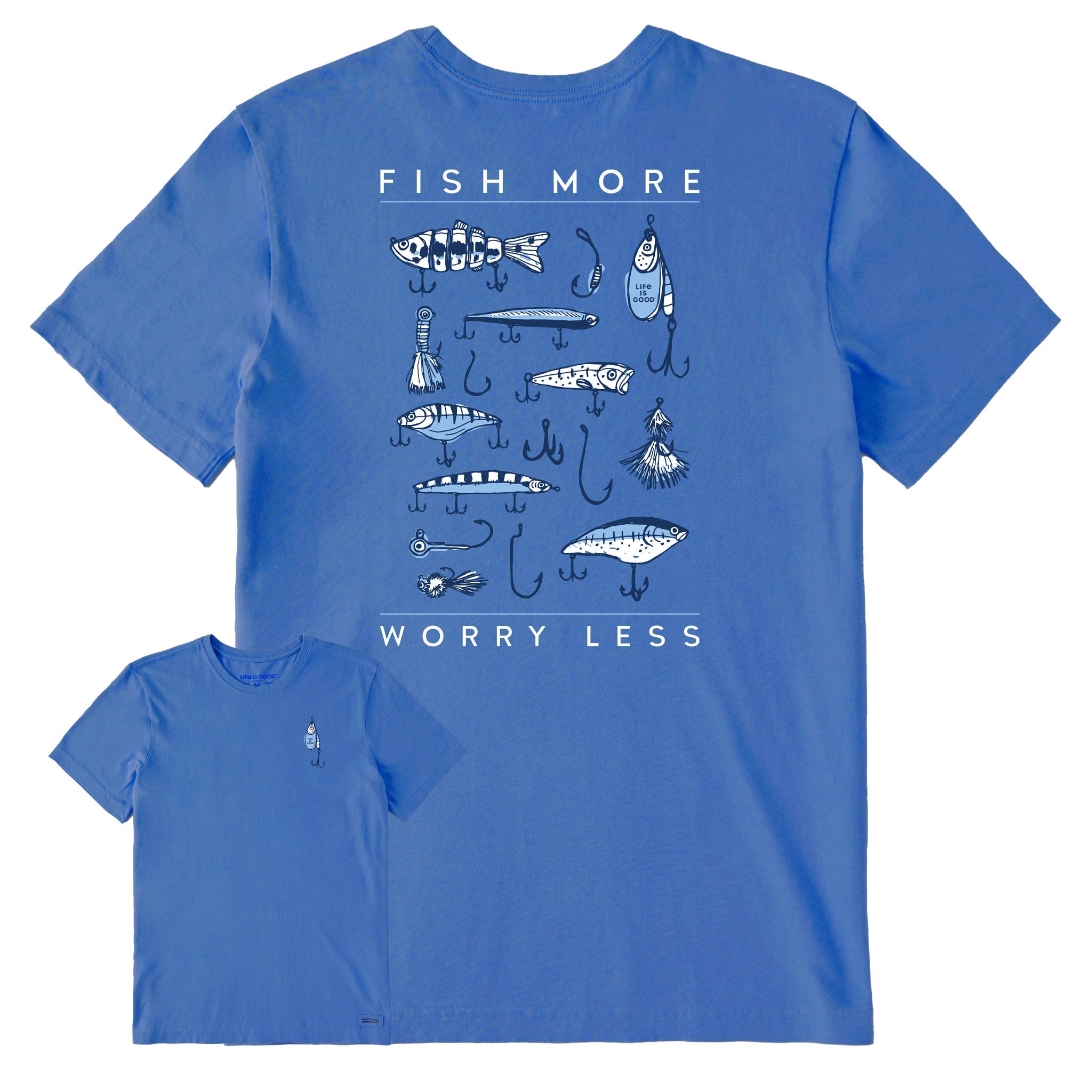 Men's Fish More Worry Less Hooks and Tackle Short Sleeve Tee