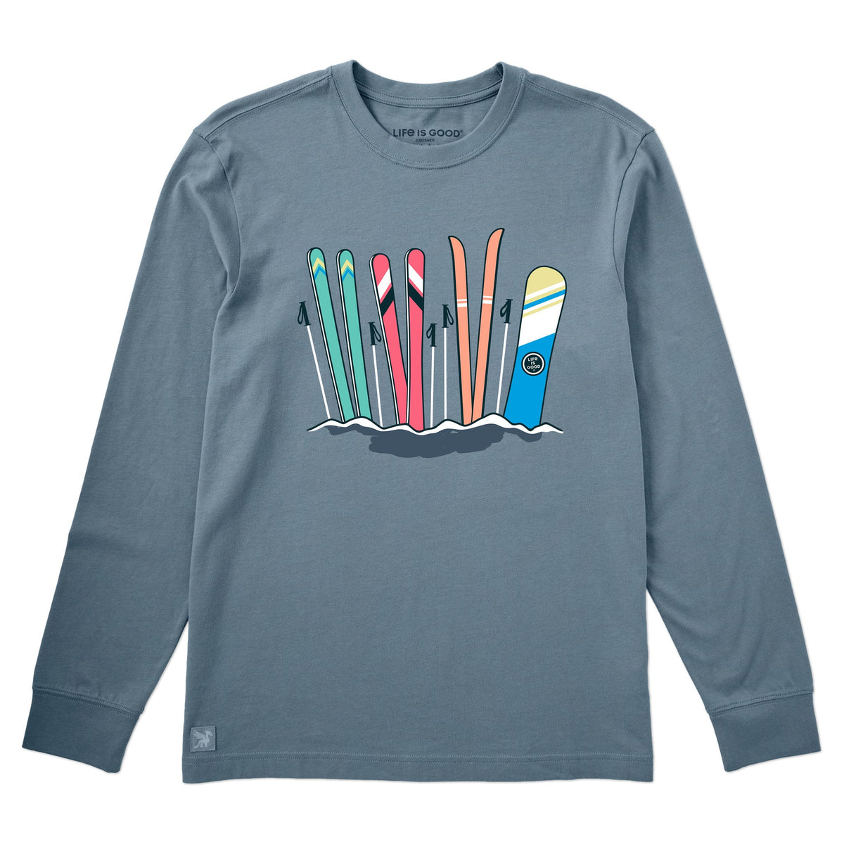 Men's Skis Stuck in Snow Long Sleeve Crusher Tee