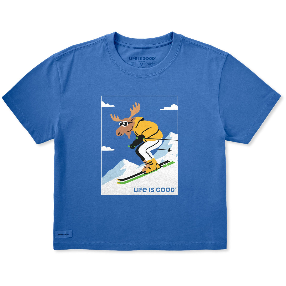 Women's Downhill Ski Moose Short Sleeve Crusher Boxy Tee