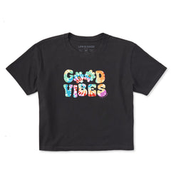 Women's Good Vibes Tie Dye Type Short Sleeve Crusher Boxy Tee