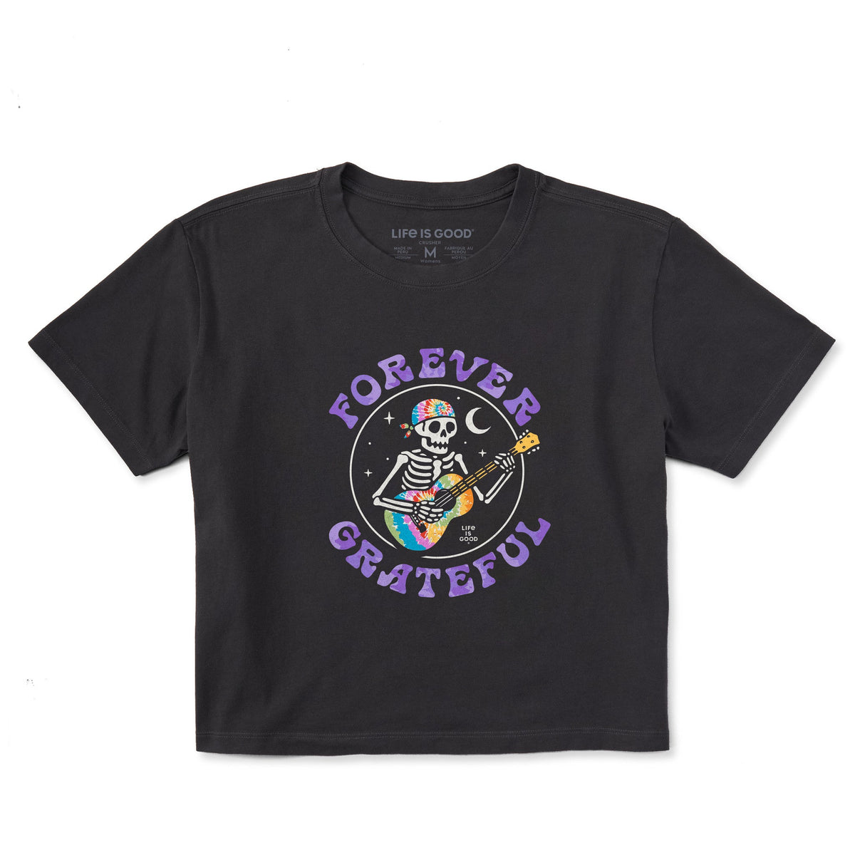 Women's Forever Grateful Tie Dye Guitar Short Sleeve Crusher Boxy Tee