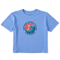 Women's Happiness Comes in Waves Tie Dye Short Sleeve Crusher Boxy Tee