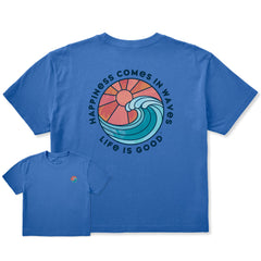 Women's Happiness Comes in Waves Tie Dye Short Sleeve Crusher Boxy Tee