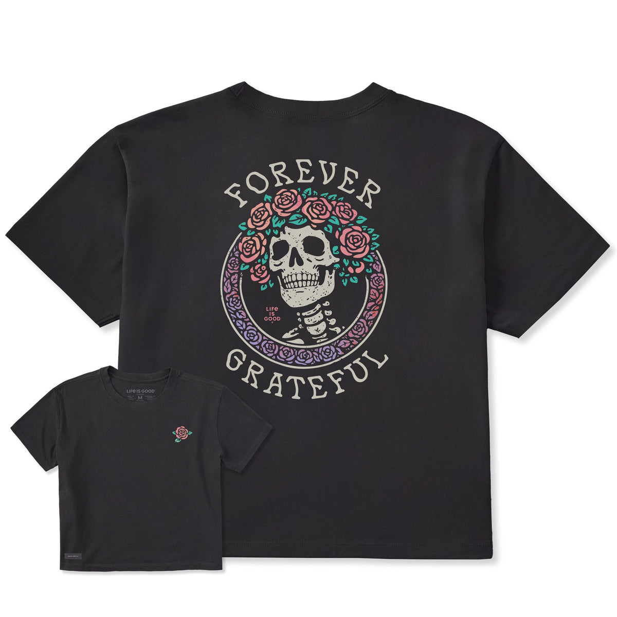 Women's Forever Grateful Roses Short Sleeve Crusher Boxy Tee