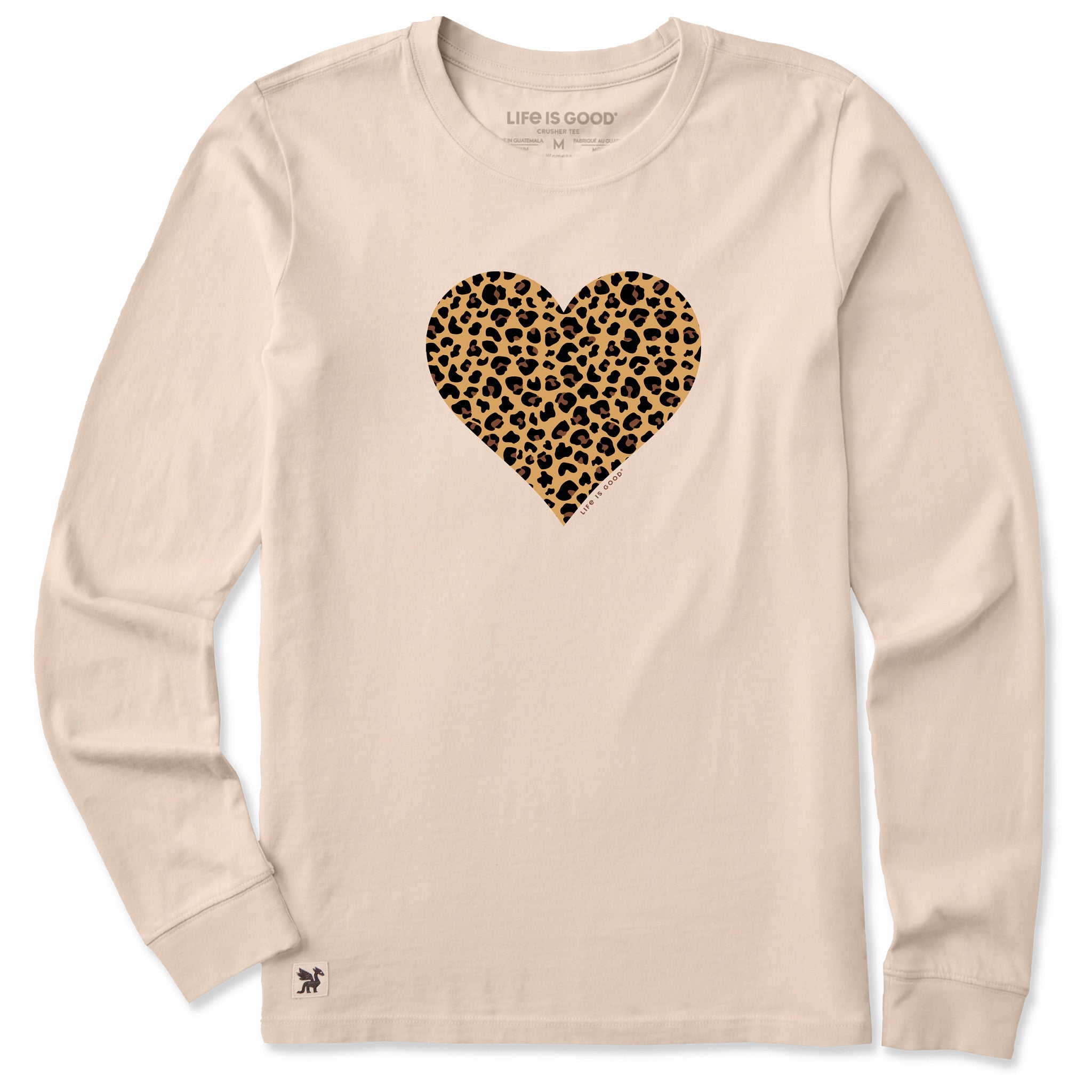 Women's Leopard Heart Long Sleeve Crusher Tee