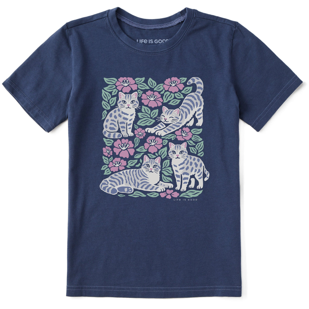 Kids Cats and Flowers Short Sleeve Crusher Tee