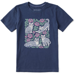 Kids Cats and Flowers Short Sleeve Crusher Tee