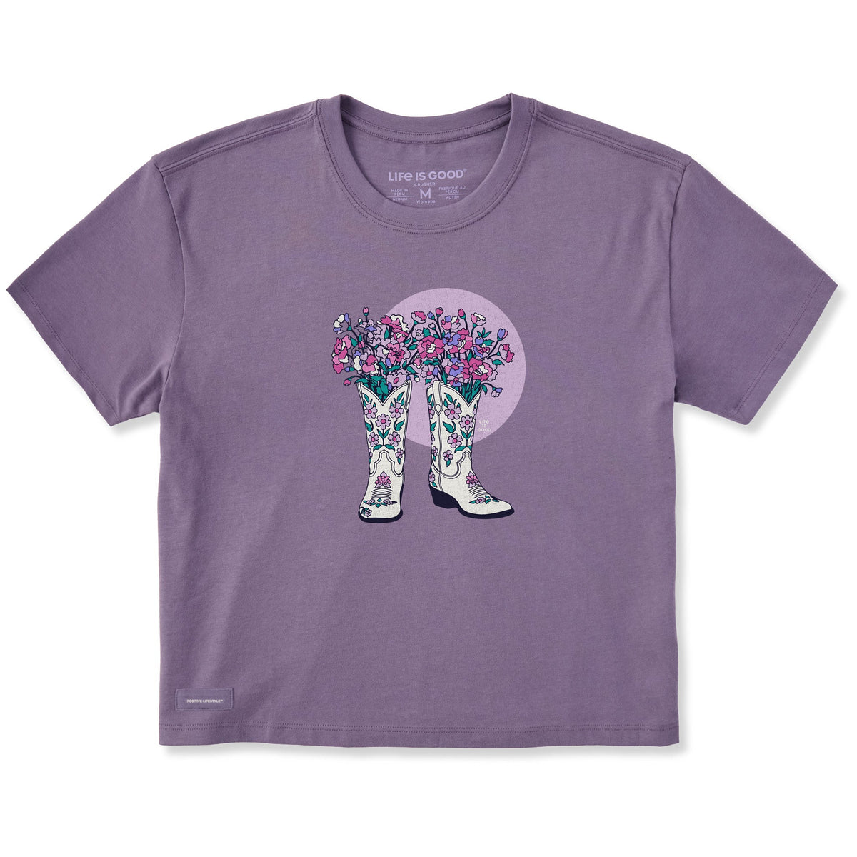 Women's Foral Cowgirl Boots Short Sleeve Crusher Boxy Tee