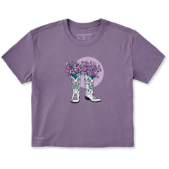 Women's Foral Cowgirl Boots Short Sleeve Crusher Boxy Tee