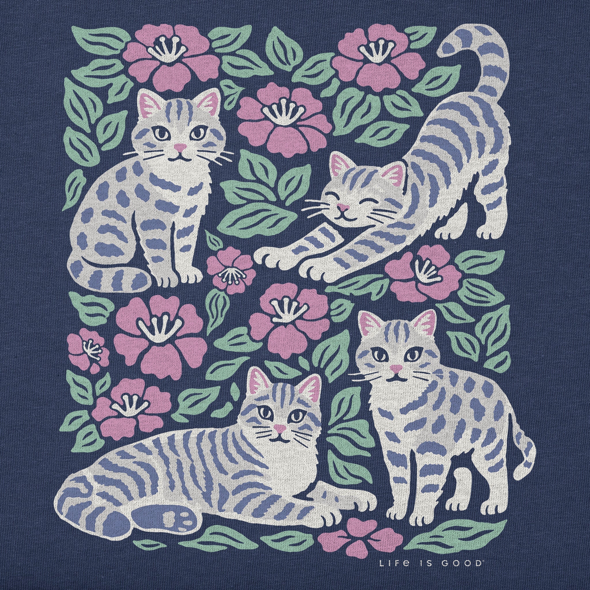 Women's Cats and Flowers Short Sleeve Tee