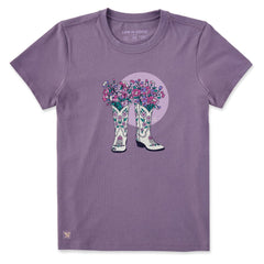 Women's Foral Cowgirl Boots Short Sleeve Crusher Tee