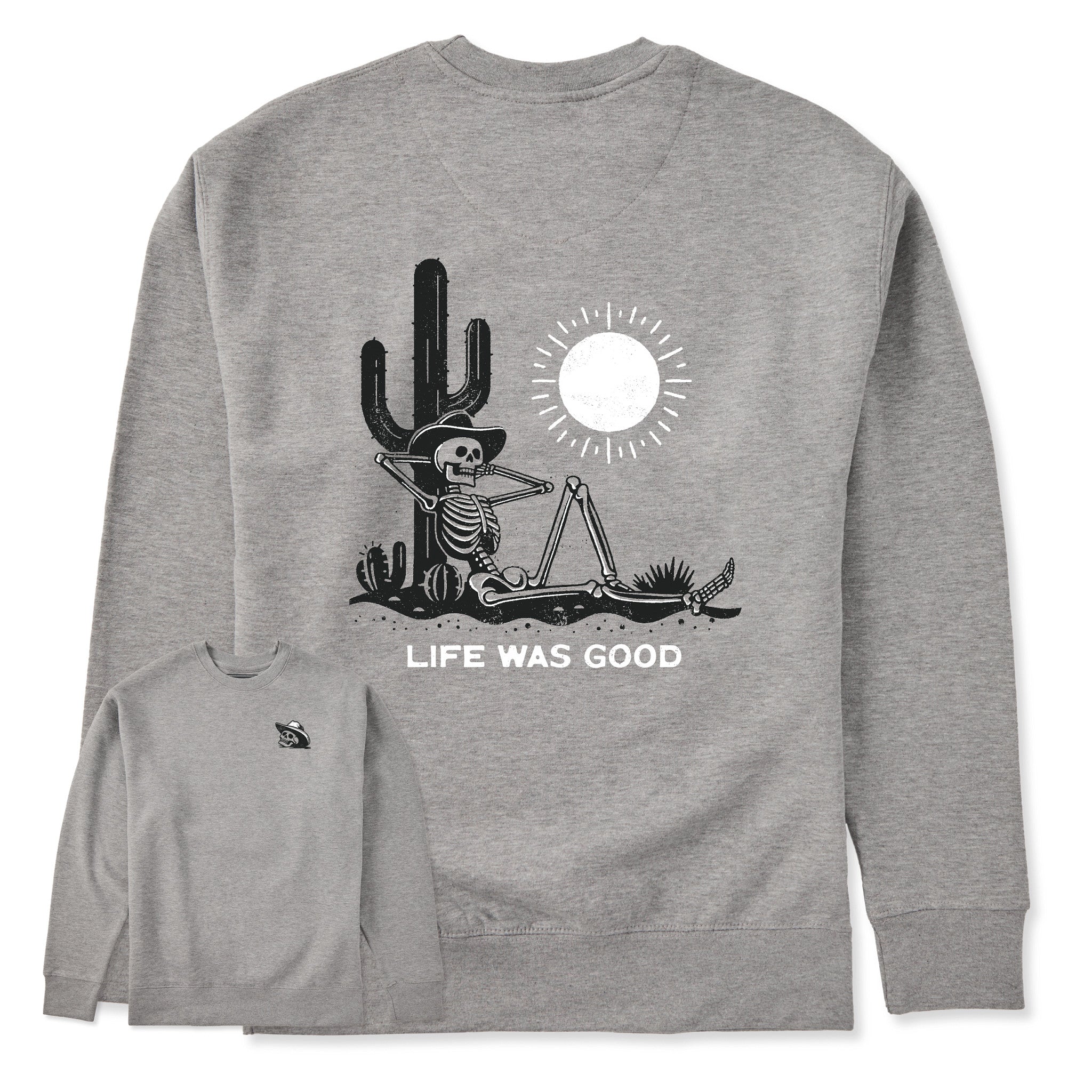 Adult Unisex Life was Good Cowboy Skull Every Wear Crew Sweatshirt
