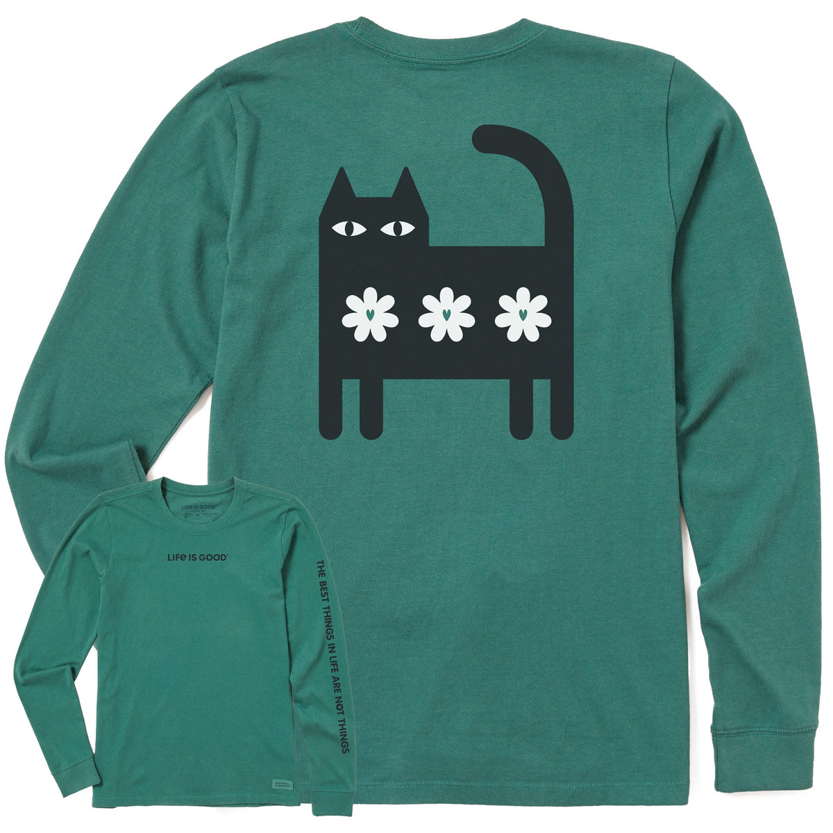 Women's Cat Three Daisies Long Sleeve Crusher Tee