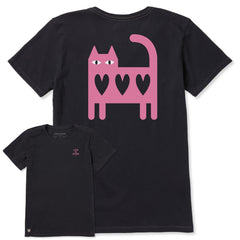 Women's Cat Three Hearts Short Sleeve Crusher Tee