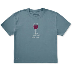 Women's I Pair Well With Wine Short Sleeve Crusher Boxy Tee