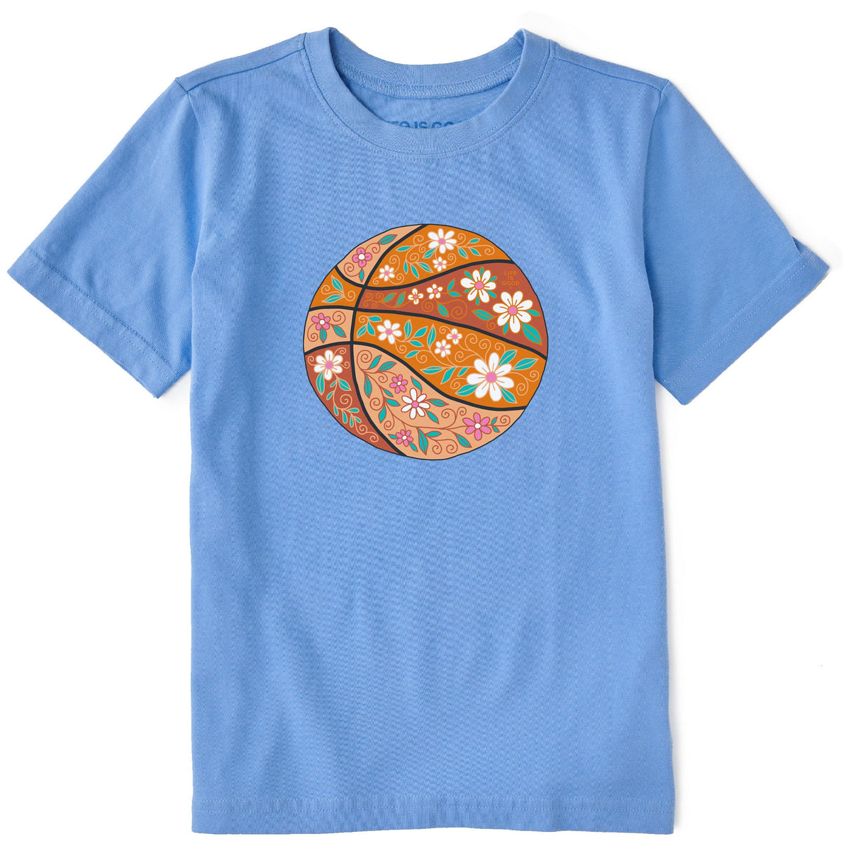 Kids Doodle Floral Basketball Short Sleeve Crusher Tee