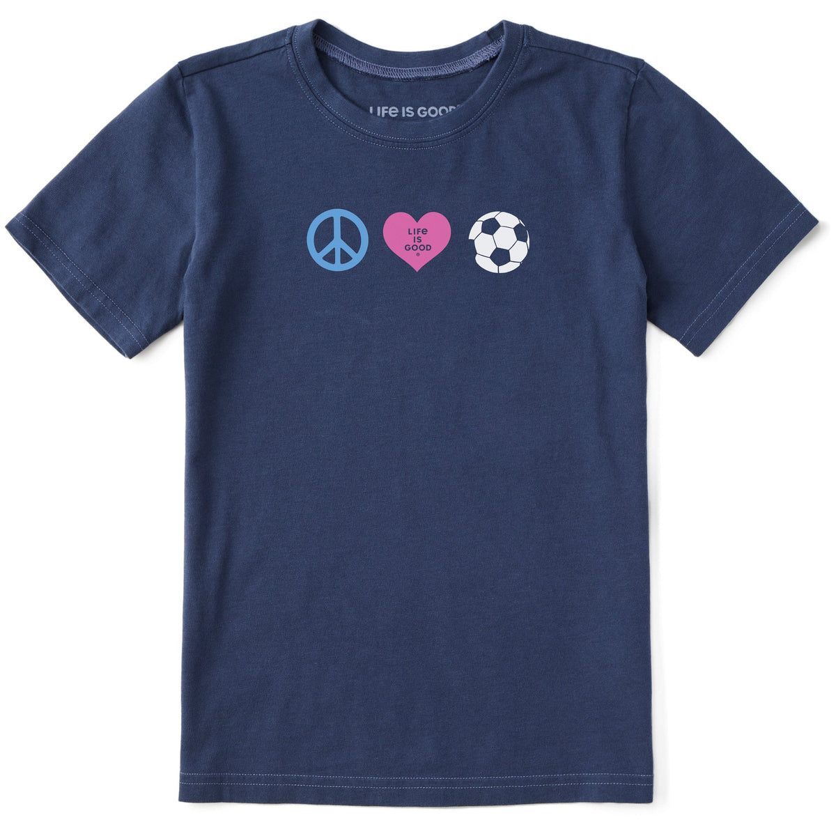 Kids Peace Love Futbol Short Sleeve Crusher Tee