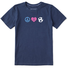 Kids Peace Love Futbol Short Sleeve Crusher Tee