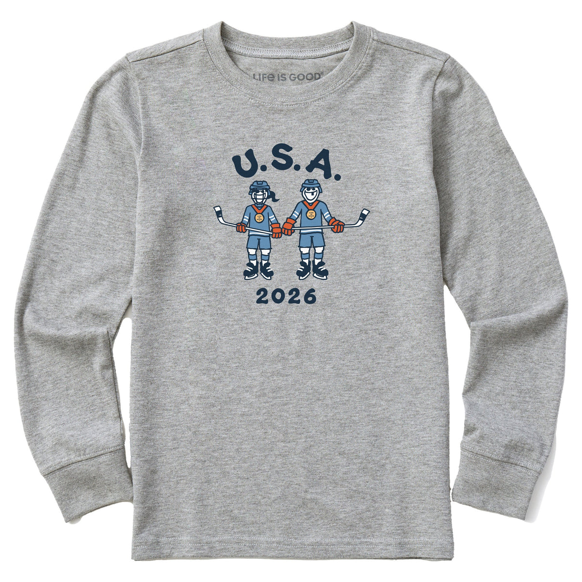 Kids Jake and Jackie Hockey Long Sleeve Crusher Tee