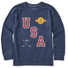 Kids USA Hockey Gold Long Sleeve Crusher Tee