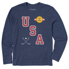 Men's USA Hockey Gold Long Sleeve Crusher Tee